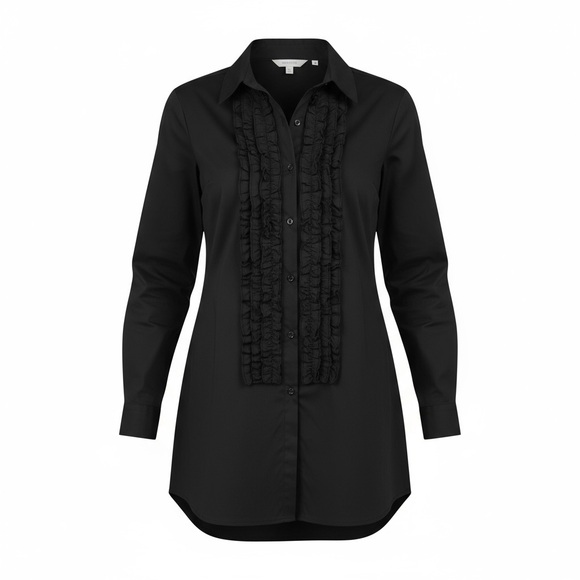 *NWOT Soft Surrounding Ruffle Front V-Neck Long Sleeve Blouse Womens M Black - Picture 2 of 7